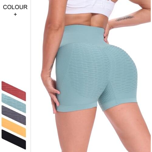 Seamless Peach Hip Yoga Shorts High Waist Sports Fitness Hip-liftting Bubble Jacquard Gym Workout Three-Point Shorts for Woman