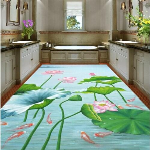 Beibehang Large custom flooring fish play lotus 3D bathroom living room thickened waterproof skid flooring brick painting