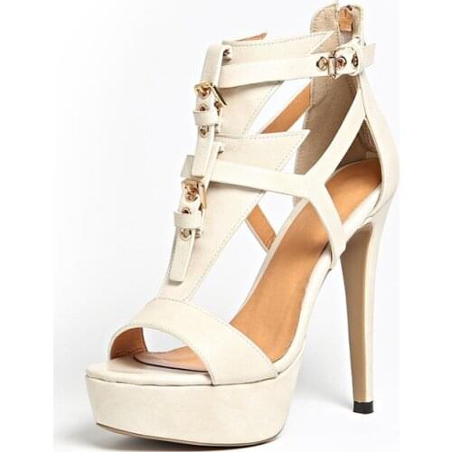 Brown white shoes women 2018 newest women gladiator sandals metal decor platform sandals women 12 cm super high heels sandals