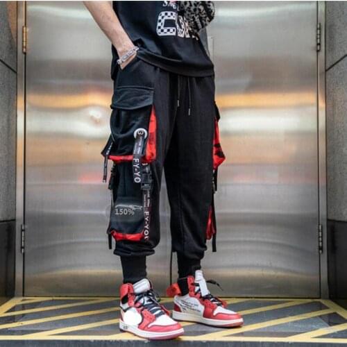 Cargo Pants Men Multi-Pockets Track Pants Male Zipper Trousers Elastic Waist Hip Hop Joggers Sweatpants Streetwear