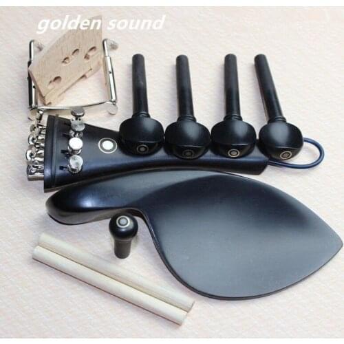 1set ebony wood 4/4 violin accessories bridge chinrest endpin tuners tail gut