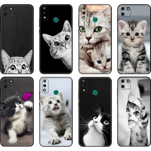 Black tpu Case For Huawei Y9S Y6S Y8S Y5P Y7P Y8P Case For Huawei Y5 lite Prime 2018 Y6 2019 Cover funny cat kiss fish