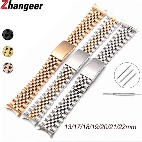 Cuved End Strap For Rolex Daytona Submariner Water Ghost Watch Bracelet Band Stainless Steel Wristband 13/17/18/19/20/21/22mm