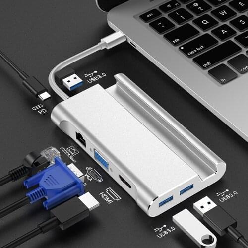 Multi in 1 Laptop Docking 5Gbps High Speed Type-C Concentrator Splitter Hub with 4K HDMI-compatible Port Phone Holder Stand