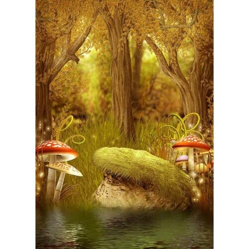 Mushroom Forest Water Photo Backdrop Computer Printed Photography Background for Children Birthday Baby Shower Photophone Props