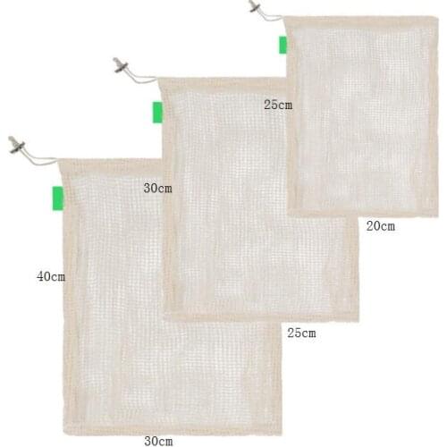 Hot Sale Reusable Produce Bags Cotton Vegetable Bags Mesh Drawstring Home Kitchen Fruit&Vegetable Handbag Net Shopping Bags SN