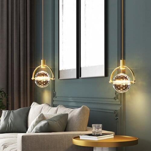 Crystal LED Chandelier Luxury Copper Bedroom Bedside Pendant Light Restaurant Shop Cafe Bar Decor Hanging Light Suspension