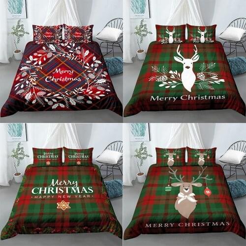 2/3 Pcs Red Green Plaid Duvet Cover Set Christmas Bedding Kids Boys Girls Bed Set Quilt Cover Comforter Cover Christmas Decor