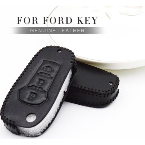 Leather Car Key Case Cover for Ford Focus MK3 Fusion Fiesta S Max Mondeo MK4 Ranger Mustang Kuga Galaxy Explorer Key Accessories