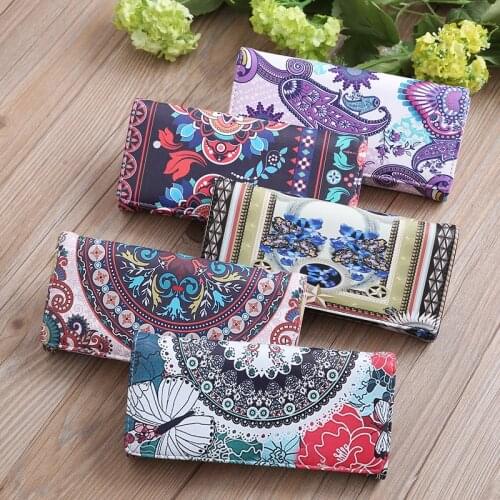 Fashion Multifunctional Women Wallet Color Printing Long Mobile Phone Bag Multi-layer Women Big Flower Color Matching Coin Purse