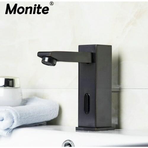 Monite Black Touch Sensor Faucet Bathroom Sink Tap Bathroom Faucet Brass Material ORB Automatic Hands Basin Sink Mixer Taps