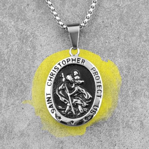 St.Christopher Religion Stainless Steel Men Necklaces Pendants Chain Punk for Boyfriend Male Jewelry Creativity Gift Wholesale
