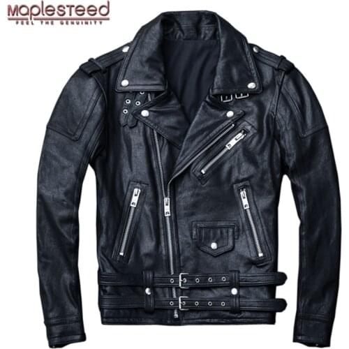 MAPLESTEED 100% Natural Sheepskin Tanned Leather Jacket Black Soft Mens Motocycle Jackets Motor Clothing Biker Coat Autumn M111