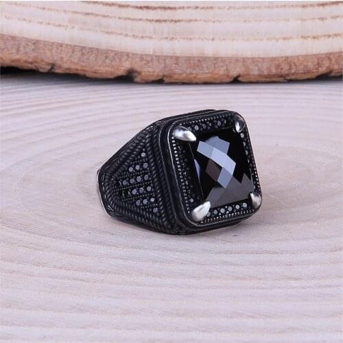 Black Zircon Stone Micro Stone Inlaid 925 Sterling 925 K Silver Men 'S Ring