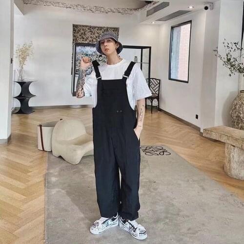 2021 Mens Retro New Style Jumpsuits Loose Straight Overalls Black Color Trousers Streetwear Baggy Fashion Casual Pants