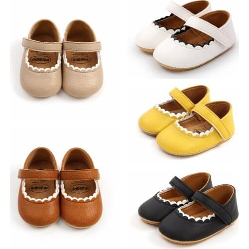 Soft Leather Baby Moccasins Shoes Newborn Rubber Sole First Walkers Floral Border Toddler Shoes Infant Girls Anti-slip Prewalker