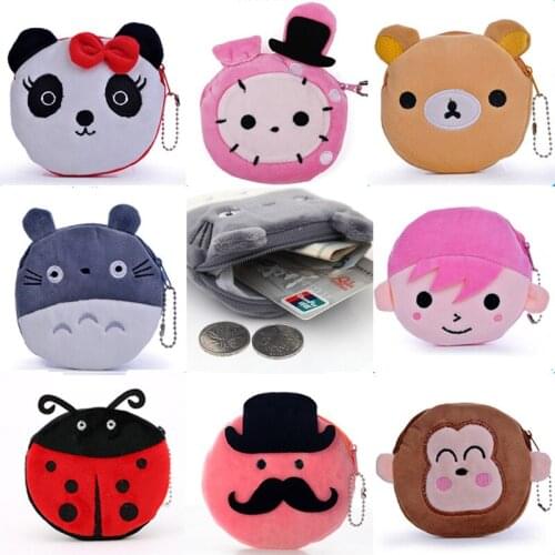 New round plush purse cartoon animal coin bag couple key sundries storage bag kids gifts