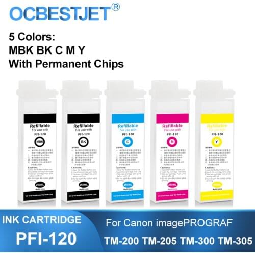 PFI-120 PFI120 Refillable Ink Cartridge With ARC Chips For Canon TM-200 TM200 TM-205 TM-300 TM-305 TM300 Printer 260ML 5Colors
