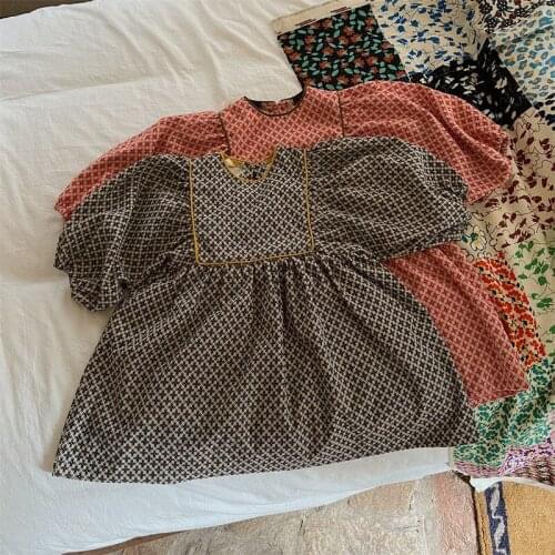 Baby Girl Long Sleeve Dresses2021 Autumn Winter Newgirl Geometric Big Sleeve Dress Children Casual Loose Dress Girls Clothes