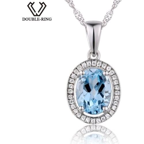 DOUBLE-R Silver Charm Pendant Ladies 2.4ct Natural Oval Blue Topaz Necklaces Women Classic Lover jewelry Mothers Day Gift