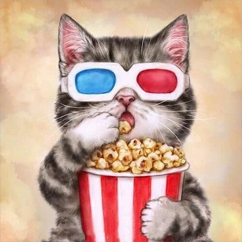 Popcorn Glasses Cat Cartoon Animal Diamond Painting Round Full Drill Nouveaute DIY Needlework Mosaic Embroidery 5D Cross Stitch