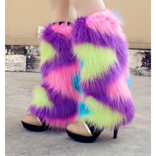 Colorful fur leg fluffy leg warmer for carnival, dancing, party, festvial, EDC # FLU19002