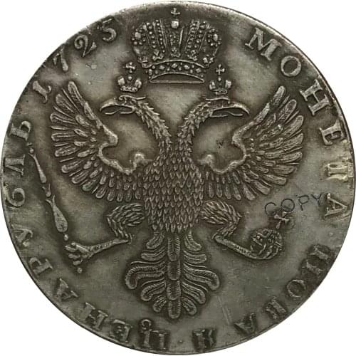 Russia Catherine I Mourning Rouble 1725 Brass Plated Silver Copy Coins