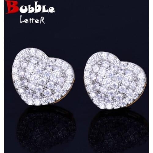 Heart-shaped Earring White Color Full Cubic Zircon Women Fashion Hip Hop Jewelry for Gift 14MM