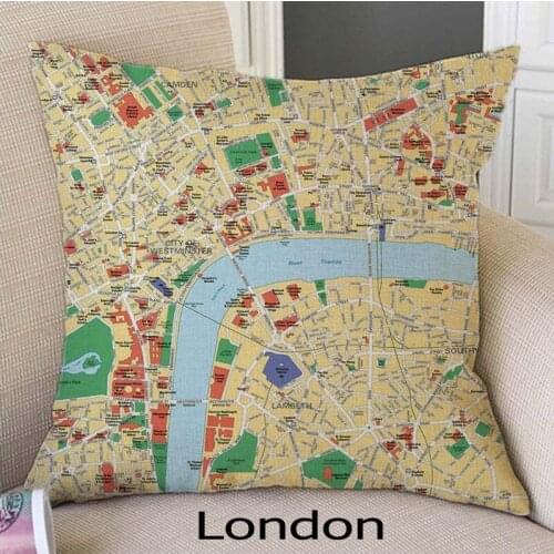 Nordic European Cities Map London Paris Milan Rome Amsterdam Madrid Print Sofa Cushion Cover Case Cotton Linen Car Pillow Case