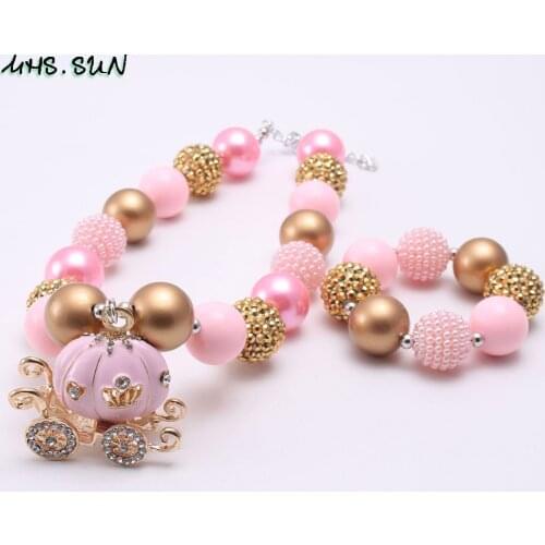 MHS.SUN Girls chunky beads necklace bracelets set Halloween pumpkin pendants kids child beads necklace jewelry set for party
