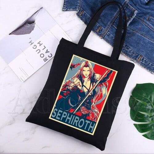 Final Fantasy Unisex Handbags Custom Canvas Tote Bag Print Daily Use Reusable Travel Casual Shopping Bag Black
