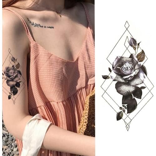 1 Piece Temporary Tattoo Sticker Black Roses Design Full Flower Arm Body Art Beckham Big Large Fake Tattoo Sticker