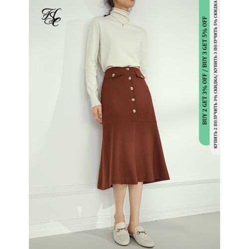 FANSILANEN High waist wool blend long skirt Women ruffle pocket sexy bodycon skirt Autumn winter gray office lady elegant skirt