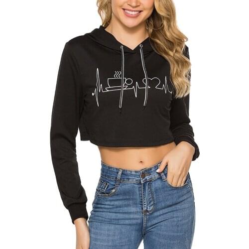 Women Hoodies Fashion Printed Solid Color Hooded Pullovers Casual Loose Long Sleeve Short Hoodie Sweatshirts