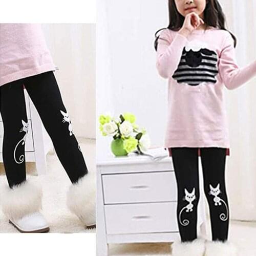 Winter Girls Velvet Leggings Printed Cotton Trousers Kids Windbreak Warm Cold Stretch Pants Resistance A8D4