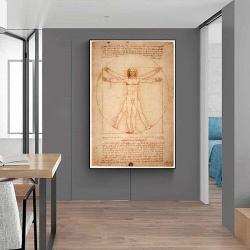 Vitruvian Man Famous Art Classical Canvas Paintings By Leonardo Da Vinci Wall Art Posters and Prints Wall Art Pictures Cuadros