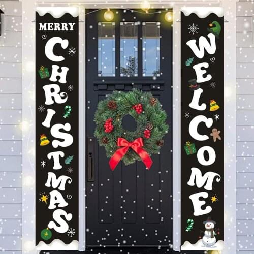 1 Pair Cloth Merry Christmas Pattern New Year Door Hanging Signs Couplet Banner Party Festival Decor