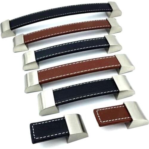 1x Brown/Black Leather Furniture Handle drawer Pull knob kitchen dresser Wardrobe cabinet door handles various sizes