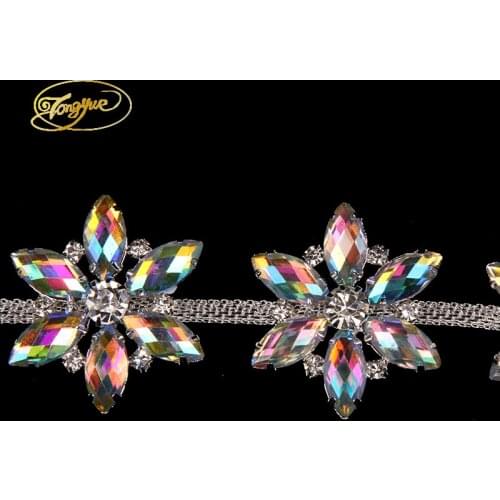 1 yard Zircon AB Rhinestones Silver Base Clear Crystal Rhinestones Handmade bridal wedding decoration sewing rhinestone applique