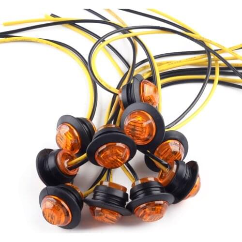 10pcs/Set 3/4" 3 LED Amber Small Round Side Marker Indicator Lights Button Lamps 12V for Universal Cars Trucks Trailers Boats