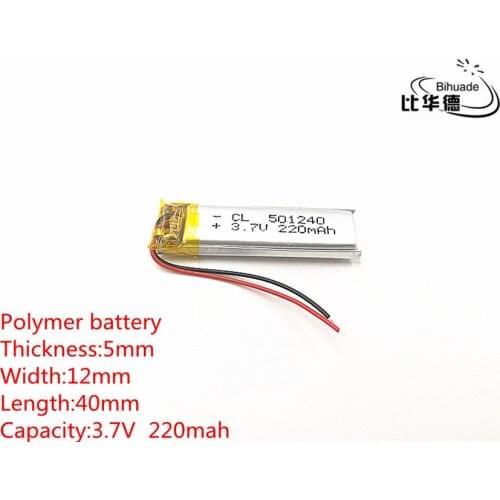 10pcs/lot 3.7V 220mAh 501240 Lithium Polymer Li-Po li ion Rechargeable Battery cells For Mp3 MP4 MP5 toy mobile bluetooth