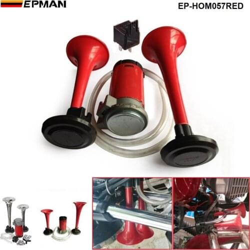 12V TWIN TONE AIR HORNS KIT FOR CAR,BOAT,VAN,TRUCK LOUD HORN/TRUMPET SET For Seat 2001-2006 EP-HOM057RED