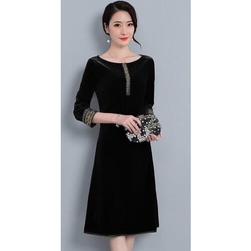 2018 Autumn Clothing New Pattern Europe Station Will Code Long Fund Seven Part Sleeve Pleuche Dress Woman Thin