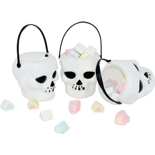 6Pcs/Lot Halloween Candy Holder Pot Witch Cauldron Skull Barrels Plastic Candy Bucket Trick Or Treat Party Props Kids Favors