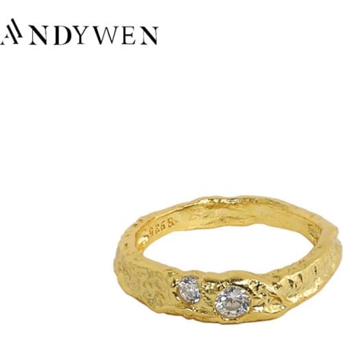 ANDYWEN 925 Sterling Silver Gold Irregular Geometric Resizable Rings Women Rock Punk Clear Original PartyLuxury Jewelry
