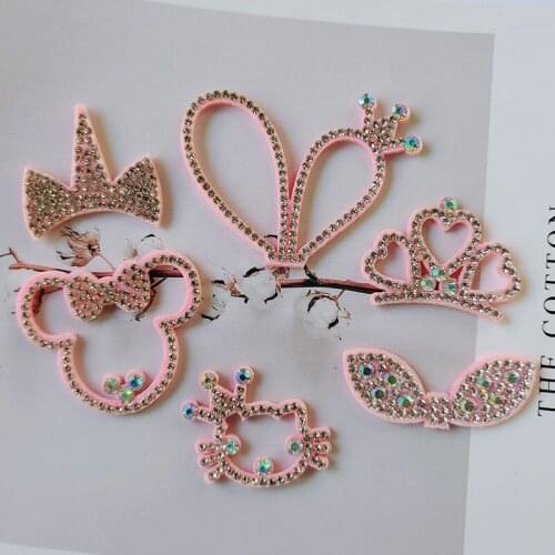 30pcs Felt BackSide Diamond Pnk Heart Appliques For Craft Clothes Bag Shoe Decoration DIY Hair Clip Accessories Patches