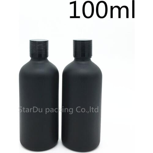 Free Shipping 100ML Black Frosted Glass Bottle with lid, Black essential oil bottle screw on Perfume bottle