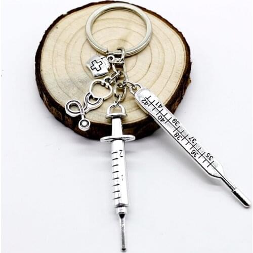 2020 New Nurse Medical Box Thermometer Syringe Stethoscope Keychain Key Ring