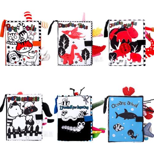 Baby Toys Cartoon Animals Tail Baby Books 0 12 Months Black And White Book For Baby Soft Cloth Book Sensory Toys Baby Newborns