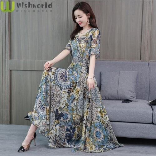 New Spring and Summer 2021 Han Edition Leisure Long Skirt Printing of the Abdomen Demonstrates a Large Yards Thin Waist Dress